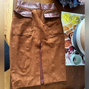 vintage suede skirt with leather trim